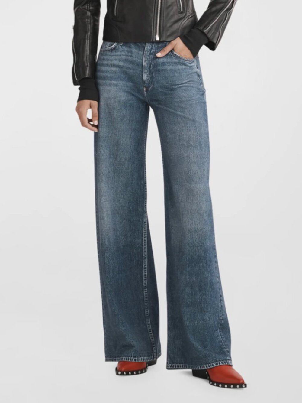 rag & bone Miramar Cotton Terry Sofie Wide Leg Sweatpant Jeans Kimber Wash - Picture 1 of 5